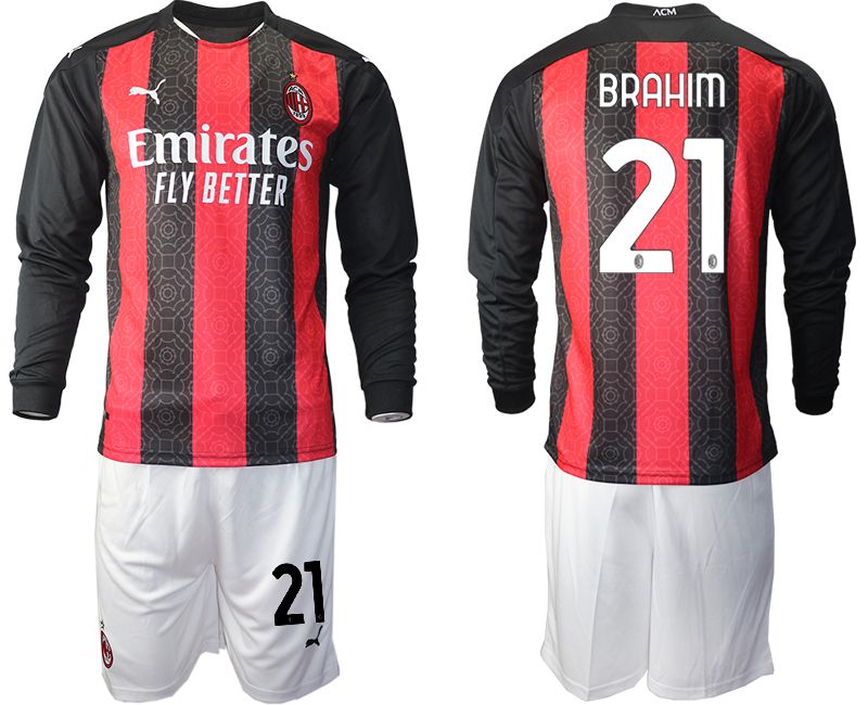 Men 2020-2021 club AC milan home long sleeve #21 red Soccer Jerseys